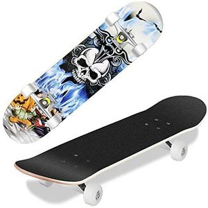 WeSkate Skateboard voor beginners, 71 x 20 cm, compleet skateboard, 7-laags, dubbele kick, concave, antislip, PU-wielen, voor kinderen, jongeren en volwassenen (schedel)