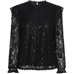 PIECES Dames Pcolline Ls Lace Sequins Top Noos blouse met lange mouwen, zwart, S