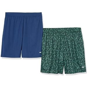 Amazon Essentials Men's Performance Tech korte broek met losse pasvorm (verkrijgbaar in grote en lange maten), Pack of 2, Groen Camouflage/Marineblauw, S