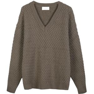 Diana Studio, Vlechtpatroon V-hals pullover - heren, kasjmier mix, lange mouwen, casual fit, taupe, M, Taupe, M-XXL