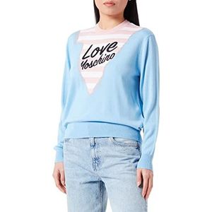 Love Moschino Dames Regular Fit Lange Mouwen Ronde Hals met Gestreept Patroon Mountain Profile Intarsia and Love Embroidery Pullover Sweater, lichtblauw, 48