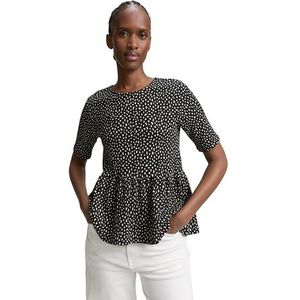 TOM TAILOR Denim T-shirt voor dames, 38411 - zwart wit gestippelde print, XL