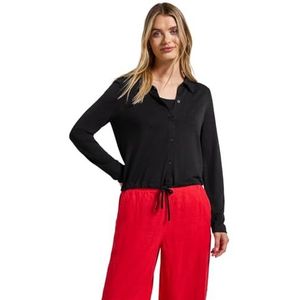 Street One - Dames Linnen Jasje - Zwart - Lichtgewicht - Overhemdkraag, Knoopsluiting, Trekkoord