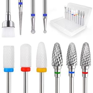 Fantexy 10 Stuks Keramische Nail Boren, 3/32 Inch Professionele Wolfraamcarbide Acryl Nail Bit Set, Nagelvijl Bits Nail Art Gereedschap Voor Elektrische Manicure Machine Thuis Salon Gebruik