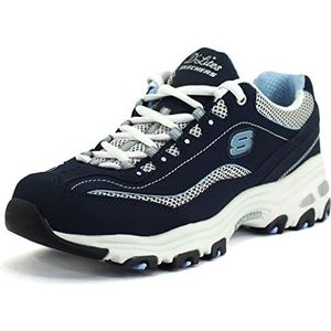 Skechers D'Lites-Life Saver, vetersneaker met traagschuim voor dames, marine/Wit, 37 EU