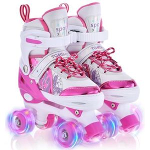 TOMSHOO Rolschaatsen voor meisjes, rolschaatsen voor kinderen, meisjes, met ledverlichting, wielen, quad, kinderen, verstelbaar, voor beginners, kinderen, cadeau