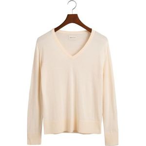 GANT Fijne gebreide V-hals, crème, XL