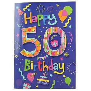 Gefeliciteerde kaart voor de 50e verjaardag, opvallende verjaardagskaart met muziek, spreuk en beweegbare elementen, incl. envelop, 14,8 x 21 cm