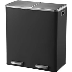 Kitchen Move MAJOR Keukenemmer met pedaal, selectieve scheiding, grote capaciteit, 60 l (2 x 30 l), roestvrij staal, mat zwart