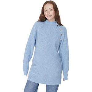Trendyol Dames oversized tuniek ronde hals gebreide kleding bescheiden truien, Lichtblauw, L