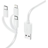 Hama Lightning-multi-USB-kabel (multi-oplaadkabel, 3-in-1, USB-A/micro-USB/USB-C, Lightning, 1 m, MFI-gecertificeerd, universele USB-kabel voor iPhones iPads iPods Samsung Galaxy, Huawei, Xiaomi) wit