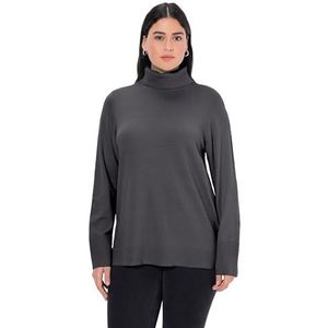 Ulla Popken dames grote maten grote maten plus size coltrui trui brede geribbelde manchetten lange mouwen, Antraciet melange., 58-60