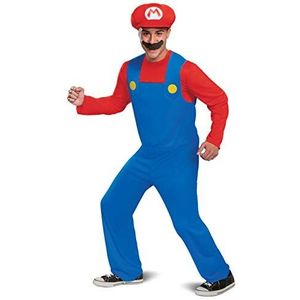 Disguise heren Mario kostuum, officiële Nintendo Super Mario Bros kostuum voor volwassenen met hoed en snor, Rood