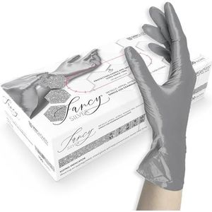 Unigloves Unigloves Fancy Silver Nitril handschoenen, glanzend zilver, wegwerphandschoenen, niet steriel, latexvrij, poedervrij, geschikt voor levensmiddelen, bescherming tegen virussen, schimmels en