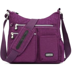 Estwell Womens Cross Body Bag Multi Zakken Schoudertas Handtas Dames Mode Waterdichte Nylon Grote Messenger Bag voor Reizen Winkelen Werk, Paars, Medium