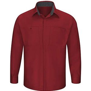 Red Kap Men's Long Sleeve Performance Plus Shop Shirt with OilBlok Technology, Fireball Red with Charcoal Mesh, Large