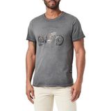Key Largo - DESTROY - T-shirt - Cognac/Grijs/Antraciet - Jersey, Ronde Hals, Motiefprint