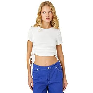 Koton Dames Crop Shirred T-shirt met korte mouwen, ecru (010), L