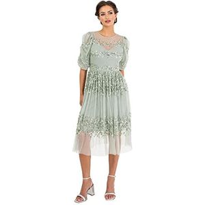 Maya Deluxe Midi-jurk voor dames, versierd met pailletten, korte mouwen, voor bruiloft, gast, bruidsmeisje, bal, avondfeest, Groene lelie, 42