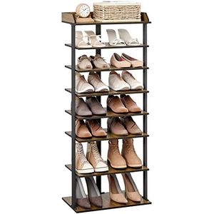 Meerveil Hoge schoenenrek, 7-laags slanke schoenenplank, houten smalle industriële stijl voor hal slaapkamer, d47 x b28 x h113 cm, rustiek bruin