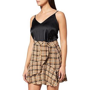 IPEKYOL Dames Belted Detail Plaid Patroon Rok, Bruin, 36