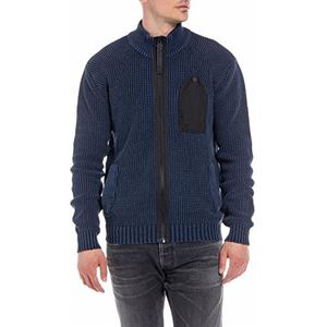 Replay Gebreid herenvest met ritssluiting, Stone Blue 782, XL
