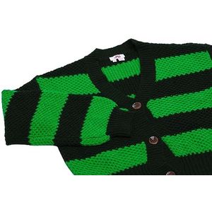 myMo Dames gestreepte cardigan met lange mouwen met V-hals acryl zwart groen maat XS/S, zwart groen, XS