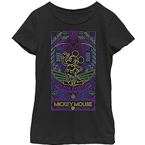 Disney Characters Neon Line Art Girl's Solid Crew Tee, Black, X-Small, Schwarz, XS