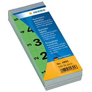 HERMA 4895 nummerlabels cijfers 1-500, dubbel (56 x 28 mm, papier, mat) zelfklevend, permanent hechtend, doorlopend nummerblok, 500 etiketten, groen