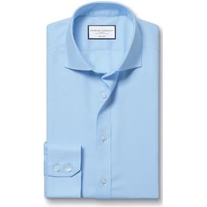 Charles Tyrwhitt Cutaway kraag strijkvrij twill katoen formeel overhemd - hemelsblauw enkele manchet maat 17/35