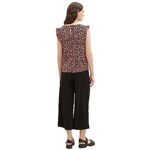TOM TAILOR Denim Dames T-shirt blouse met ruches, 31952 - Black Flower Print, XS