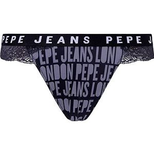 Pepe Jeans Dames Allover Logo Thong Bikini Stijl Ondergoed, Zwart, L