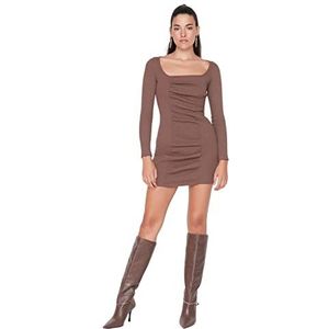 Trendyol Mini Bodycon getailleerde gebreide jurk voor dames, BRON, L