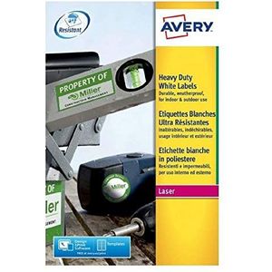 Avery L7063-20 (99,1 x 38,1 mm) Extra sterke zelfklevende zware weerbestendige etiketten, 14 etiketten per A4-vel, wit