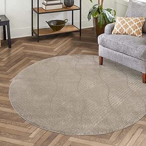 carpet city Laagpolig tapijt voor woonkamer - beige - 160 cm rond - kapper met 3D-effect - geo-patroon voor slaapkamer, hal, eetkamer