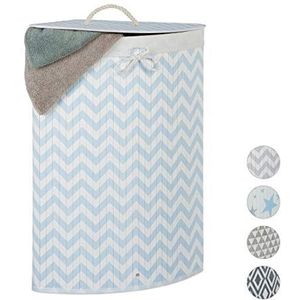 Relaxdays wasmand bamboe - driehoek - wasbox - design - mand voor wasgoed - zigzag blauw