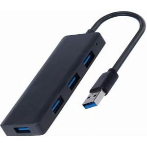 Velocraze USB 3.0 hub met 4 poorten, zwart, maakt snelle overdrachten mogelijk, compatibel met standaard USB-apparaten.
