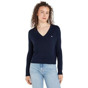 Tommy Jeans TJW Essential Vneck Sweater EXT Pullover Trui, Dark Night Navy Melange, S, Donkere Nacht Navy Melange, S