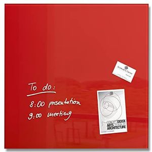 SIGEL GL114 Premium glazen magneetbord 48 x 48 cm rood hoogglanzend, SGS getest, eenvoudige montage, incl. 3 magneten, Artverum