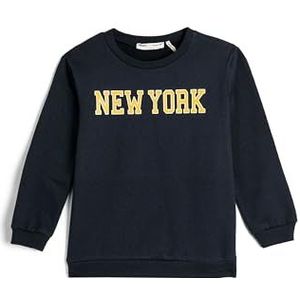Koton Boys's Long Sleeve Crew Neck Gedrukt Detail Geborsteld Interior Sweatshirt, marineblauw (704), 4-5 jaar