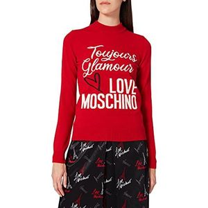 Love Moschino Dames Regular Fit Coltrui met lange mouwen met geborduurde slogan en logo Intarsia in de voorkant pullover sweater, rood, 46