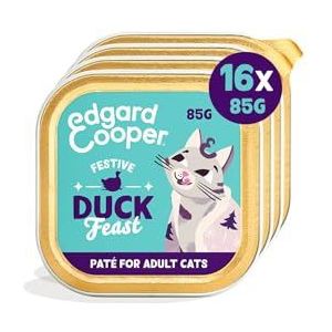Edgard & Cooper Kattenvoer, natvoer, graanvrij, kat, volwassenen, gesteriliseerd of actief nat voer, natuurlijk paté, feestelijk, 85 g x 16 eenden/kip, smakelijk en evenwichtig voedsel