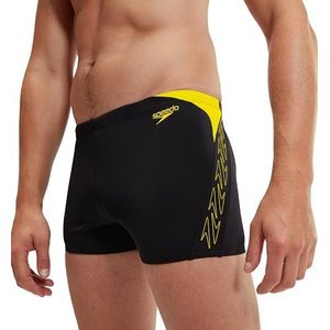 Speedo Hyperboom Splice Aquashort zwembroek voor heren, sneldrogend, training, fitness, chloorbestendig, aquashort (1 stuk), Zwart/Citroen Motregen, 38
