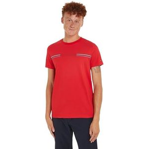 Tommy Hilfiger Heren streep borst T-shirt S/S T-shirts, rood, S, Primair Rood, S
