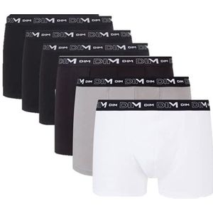 Dim Boxershorts voor heren, katoen, stretch, ademend, optimale grip, 6 stuks, zwart/grijs/wit/zwart/zwart, 6