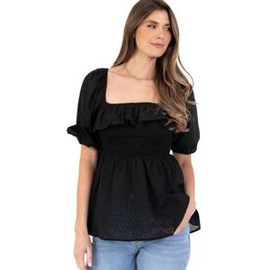 Lovedrobe Women's Ladies Peplum Top Square Neckline Short Puff Sleeves Fit en Flare Ruffles Frills Milkmaid Blouse Zwart 42, zwart, 42