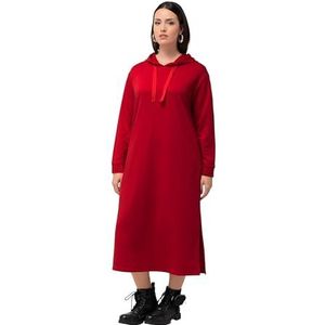 Ulla Popken Dames sweat-midi-jurk, capuchon, zakken, lange zijsplitten jurk, rood, 62-64