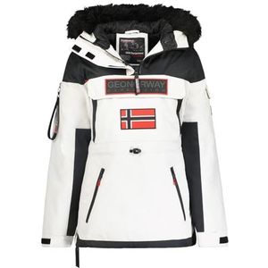 Geographical Norway Bruna Lady Lange parka voor dames, dik, warm, herfst, winter, dunne jas, capuchon, imitatiebont, winddichte jas, elegante donsjack voor dames (wit, L), Wit, L