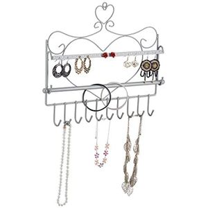 Relaxdays sieradenhouder muur, voor kettingen, oorbellen & armbanden, met hartvorm, HxBxD 30 x 36,5 x 3,5 cm, zilver