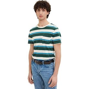 TOM TAILOR Denim Uomini T-shirt met strepen en borstzak 1033931, 30836 - Green Multi Thin Bold Stripe, L